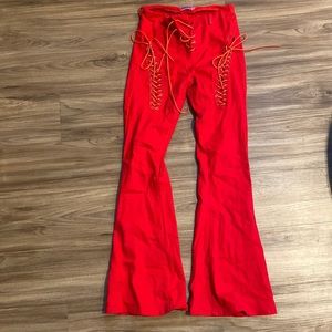 Red lace up pants